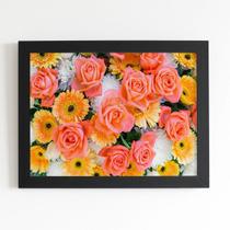 Quadro Mix de Flores Laranja Colorido Moldura Preta 60x40cm Quadro Mix de Flores Laranja Colorido Moldura Preta 60x40cm