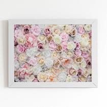Quadro Mix de Flores Rosas Coloridos Moldura Branca 60x40cm Quadro Mix de Flores Rosas Coloridos Moldura Branca 60x40cm