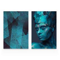 Quadro Moderno A Mulher Abstrata Mosaico Decorativo Para Sala Azul Turquesa - Bimper