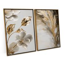 Quadro Moderno Abstrato Flores Da Vida Douradas Para Quarto Escritório Hall Sala C/ Moldura - Bimper Quadro Moderno Abstrato Flores Da Vida Douradas Para Quarto Escritório Hall Sala C/ Moldura - Bimper