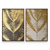 Quadro Moderno Abstrato Textura De Folhas Dourada Decorativo Para Sala Kit Moldura - Bimper