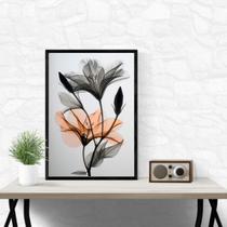 Quadro Moderno Flores Cinza e Laranja 33x24cm - com vidro Quadro Moderno Flores Cinza e Laranja 33x24cm - com vidro