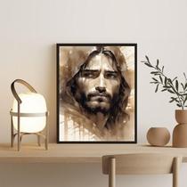 Quadro Moderno Monocromático Jesus 33X24Cm - Com Vidro