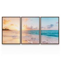 Quadro Moderno Praia Mar Pôr Do Sol Paisagem Ao Entardecer Kit Com Moldura - Bimper Quadro Moderno Praia Mar Pôr Do Sol Paisagem Ao Entardecer Kit Com Moldura - Bimper