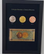 Quadro Moedas Bitcoins Ouro Prata Bronze E Cédula Completo