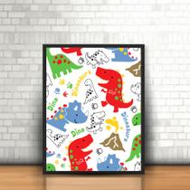Quadro Moldura Dinossauros Coloridos Desenhos Pegadas Vulcão Quadro Moldura Dinossauros Coloridos Desenhos Pegadas Vulcão