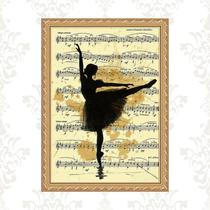 Quadro Moldura Dourada Bailarina Partitura 33x24cm