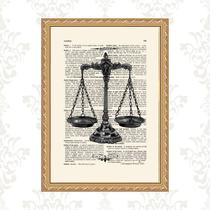 Quadro Moldura Dourada Balança Da Justiça 24x18cm