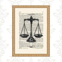 Quadro Moldura Dourada Balança Da Justiça 24X18Cm