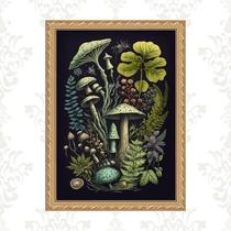 Quadro Moldura Dourada Botânica Cogumelos 24X18Cm