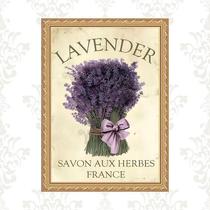 Quadro Moldura Dourada Buquê De Lavanda 45X34Cm