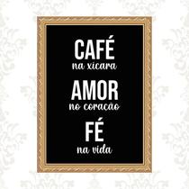 Quadro Moldura Dourada Café Amor Fé 24x18cm