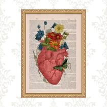 Quadro Moldura Dourada Coração Flores Borboleta 33x24cm Quadro Moldura Dourada Coração Flores Borboleta 33x24cm