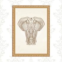 Quadro Moldura Dourada Elefante Indiano 24x18cm