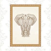Quadro Moldura Dourada Elefante Indiano 33x24cm Quadro Moldura Dourada Elefante Indiano 33x24cm
