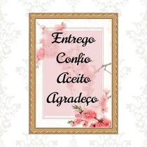 Quadro Moldura Dourada Entrego Aceito Confio 24x18cm