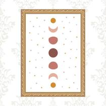 Quadro Moldura Dourada Fases Lua Boho 33X24Cm