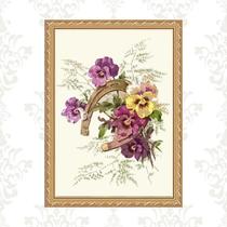 Quadro Moldura Dourada Ferradura Flores 45X34Cm