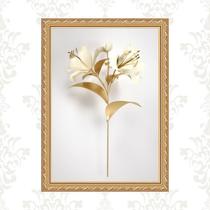 Quadro Moldura Dourada Flor Ouro 33X24Cm