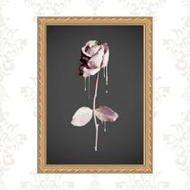 Quadro Moldura Dourada Flor Rosa e Cinza 45x34cm