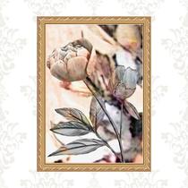 Quadro Moldura Dourada Flor Rosada 24x18cm Quadro Moldura Dourada Flor Rosada 24x18cm