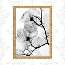 Quadro Moldura Dourada Flores Transparentes 24x18cm
