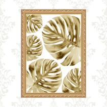 Quadro Moldura Dourada Folhas Costela De Adão 24x18cm Quadro Moldura Dourada Folhas Costela De Adão 24x18cm