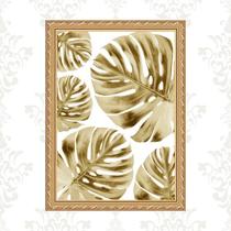 Quadro Moldura Dourada Folhas Costela De Adão 33X24Cm