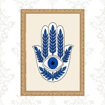 Quadro Moldura Dourada Hamsa Olho Grego 33x24cm
