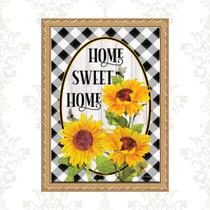 Quadro Moldura Dourada Home Sweet Home Girassóis 24x18cm