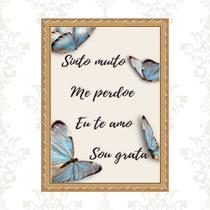 Quadro Moldura Dourada Hoponopono Borboletas 33x24cm