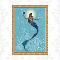 Quadro Moldura Dourada Iemanjá Sereia 24X18Cm Quadro Moldura Dourada Iemanjá Sereia 24X18Cm