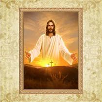 Quadro Moldura Dourada Jesus Nos Abençoa 24x18cm