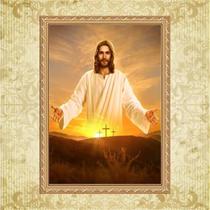 Quadro Moldura Dourada Jesus Nos Abençoa 45X34Cm