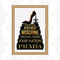 Quadro Moldura Dourada Livros Moda Fashion 24x18cm Quadro Moldura Dourada Livros Moda Fashion 24x18cm
