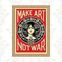 Quadro Moldura Dourada Make Art Not War 33x24cm