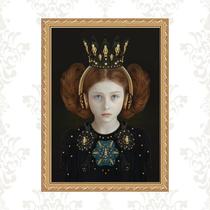 Quadro Moldura Dourada Menina Fone Ouvido 33x24cm