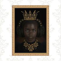 Quadro Moldura Dourada Menina Negra Fone Ouvido 45x34cm