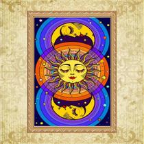 Quadro Moldura Dourada Místico Sol e Lua 24x18cm