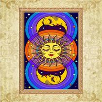 Quadro Moldura Dourada Místico Sol E Lua 24X18Cm