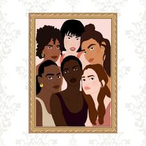 Quadro Moldura Dourada Mulheres Raças Diversas 45x34cm Quadro Moldura Dourada Mulheres Raças Diversas 45x34cm