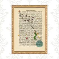 Quadro Moldura Dourada Pequeno Príncipe Vintage 45x34cm