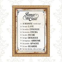 Quadro Moldura Dourada Regras Da Casa 24x18cm