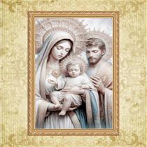 Quadro Moldura Dourada Sagrada Família Prateada 45x34cm