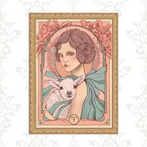 Quadro Moldura Dourada Signo Áries 24X18Cm