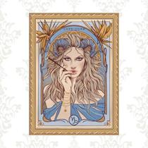 Quadro Moldura Dourada Signo Capricórnio 45X34Cm