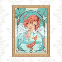Quadro Moldura Dourada Signo Peixes 45X34Cm Quadro Moldura Dourada Signo Peixes 45X34Cm