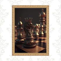 Quadro Moldura Dourada Tabuleiro Xadrez 33X24Cm