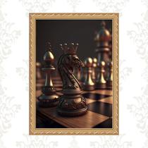 Quadro Moldura Dourada Tabuleiro Xadrez 45x34cm