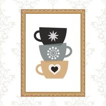 Quadro Moldura Dourada Xícaras De Café 45x34cm